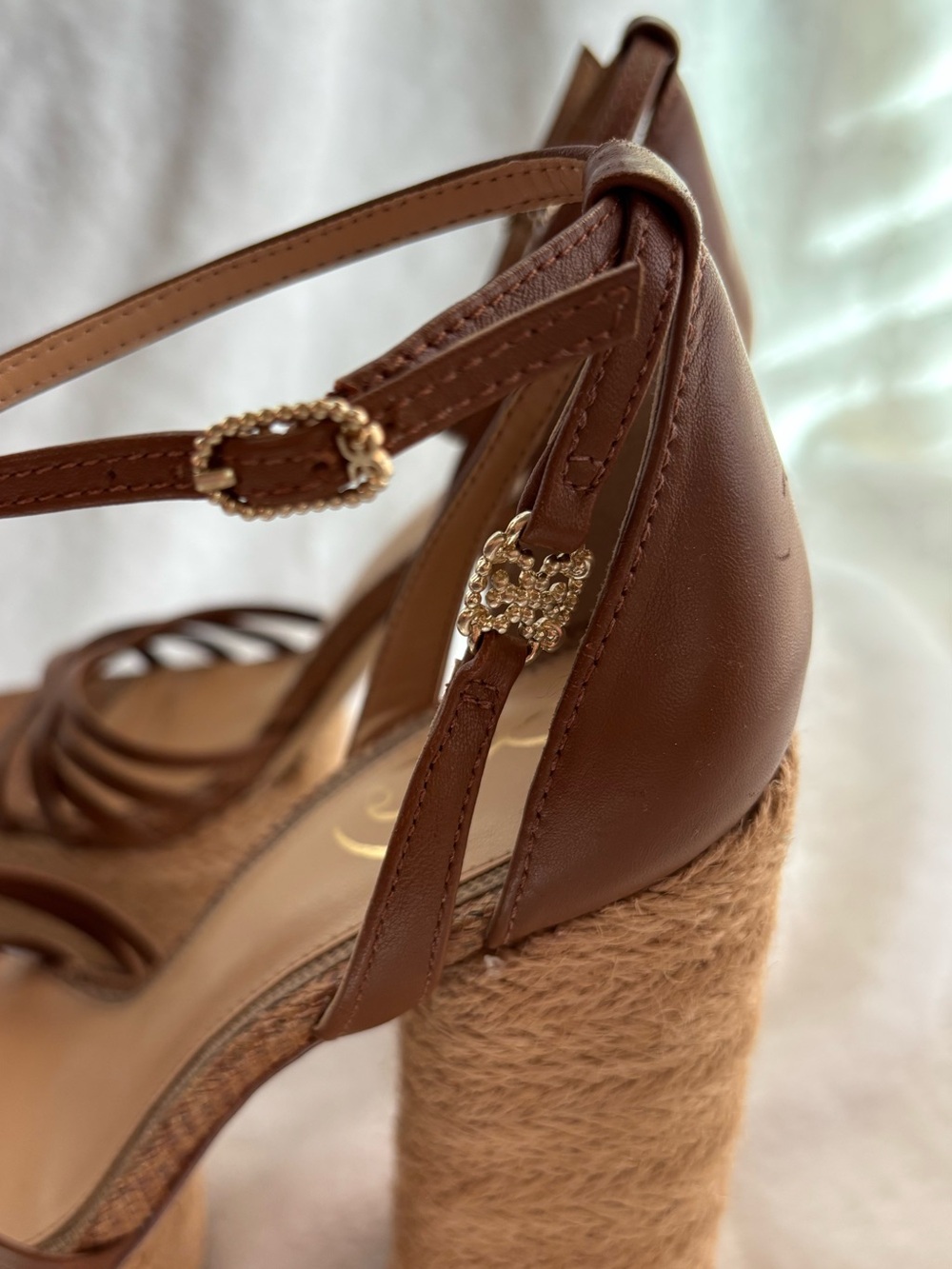 Sam Edelman Kade Cognac Leather Platform Sandals 5.5" Heel Size 8.5M - Picture 6 of 13